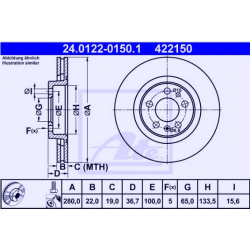 Disk prednji 22x280 mm AUDI A3 - GOLF 4 1997-2006 Ate