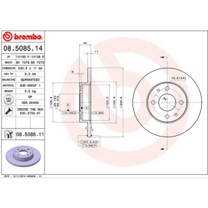 DISK PREDNJI 240x11mm FIAT PANDA - PUNTO - 500 BREMBO