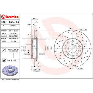 DISK PREDNJI 25x288 mm GOLF 5 - GOLF 6 - GOLF 7 2004-  BREMBO buseni