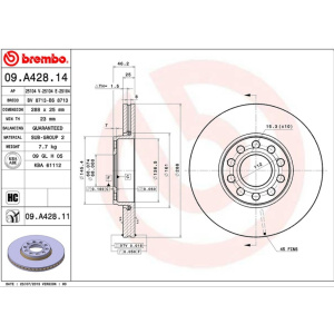 DISK PREDNJI 25x288 mm PASAT 2000-2005 BREMBO