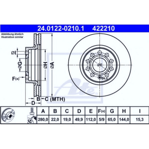 DISK PREDNJI 22x280mm GOLF 6 -2019 ATE