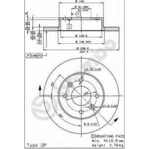 DISK PREDNJI RENO 19 - CLIO -2005 238x10mm BREMBO