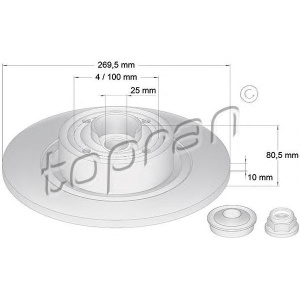 DISK ZADNJI 270x10mm MEGAN-2 SA LEŽAJEM I ABS-om TOPRAN