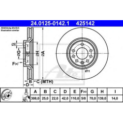 DISK PREDNJI 308x25 ASTRA-H - CORSA-E - MERIVA-B -2017 ATE