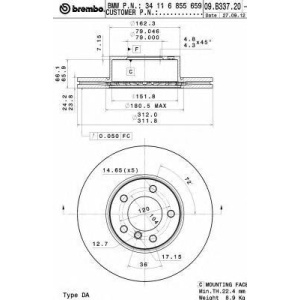 DISK PREDNJI BMW E90 F20 F31 2007-2020 BREMBO