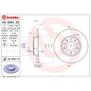 DISK ZADNJI 278x12mm ALFA-159 - FIAT 500X BREMBO