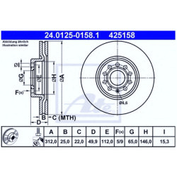 DISK PREDNJI PASAT- GOLF 5-7 2004-2020 25X312 mm ATE
